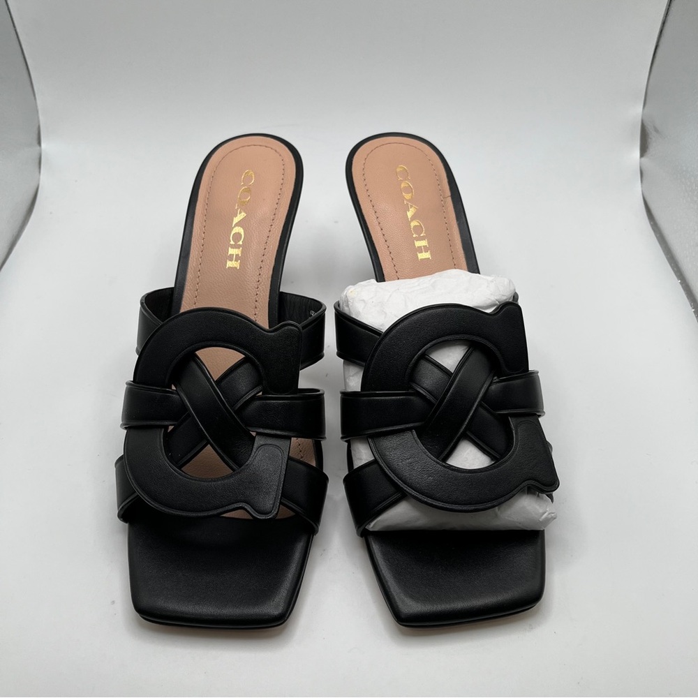 NWB COACH Tillie Leather Sandal black leather heels size 7.5 - Picture 4 of 11